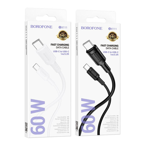 Кабель Borofone BX111 Type-C – Type-C (1 м · 60W · 3A) (Black)