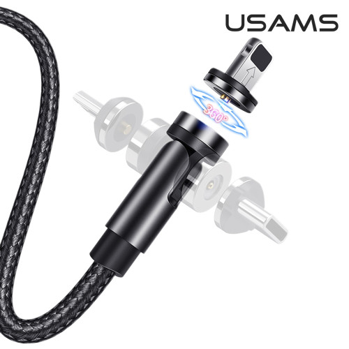 Кабель Usams US-SJ472 U59 180° Rotatable Magnetic Charging USB-A – Lightning (1 м · 2.4A) (Black)