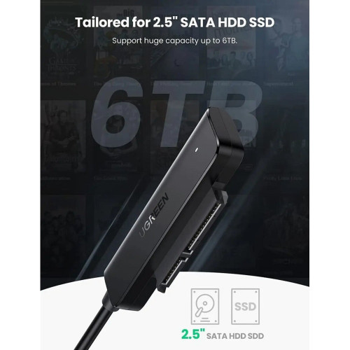 Внешний карман для 2.5 HDD UGREEN CM321 USB-A to 2.5-Inch SATA Converter black