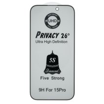 Защитное стекло 5S UHD Privacy 26° для Apple iPhone 15 Pro (Full Glue) (Black)