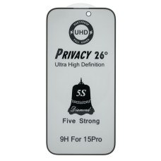 Защитное стекло 5S UHD Privacy 26° для Apple iPhone 15 Pro (Full Glue) (Black)