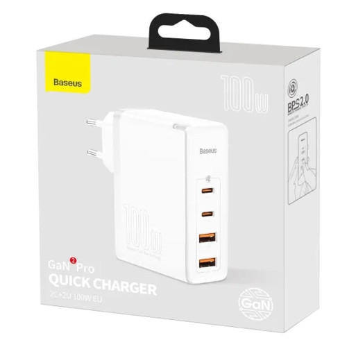 Сетевое зарядное устройство Baseus GaN5 Pro USB-A+2xUSB-C (140W · 5A) с кабелем Type-C – Type-C (CCGP100202) (White)
