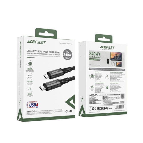 Кабель Acefast C1-09 Type-C – Type-C (1 м · 240W · 5A) (Black/Gray)
