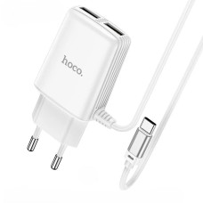 Сетевое зарядное устройство Hoco C82A 2xUSB-A (12W · 2.4A) с кабелем USB-A – Type-C (White)