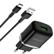 Сетевое зарядное устройство Borofone BA36A USB-A (18W · 3A) с кабелем USB-A – Type-C (Black)