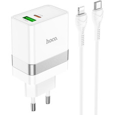 Сетевое зарядное устройство Hoco N21 USB-A+USB-C (30W · 3A) с кабелем Type-C – Lightning (White)