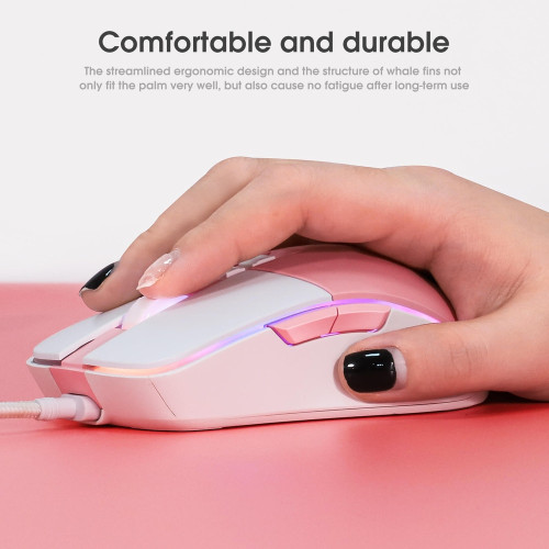 Мышка проводная игровая Onikuma CW916 (White/Pink)