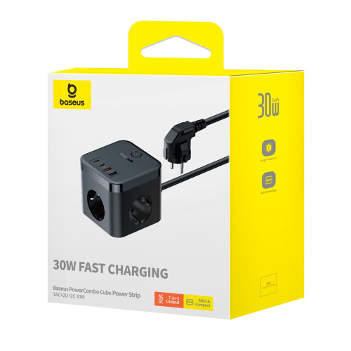 Мережевий зарядний пристрій Baseus PowerCombo Fast Charger 3AC+2U+2C (30W · 3A) (E00066400117-00) (Black)