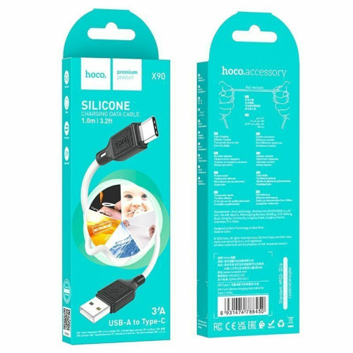 Кабель Hoco X90 Cool silicone USB-A – Type-C (1 м · 15W · 3A) (White)