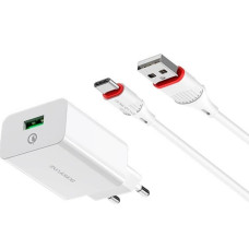 Сетевое зарядное устройство Borofone BA21A USB-A (18W · 3A) с кабелем USB-A – Type-C (White)