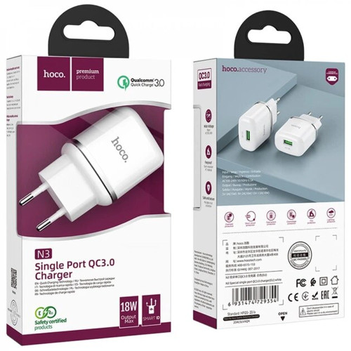Сетевое зарядное устройство Hoco N3 USB-A (18W · 3A) (White)