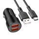 Автомобильное зарядное устройство Borofone BZ19 Wisdom 2xUSB-A (12W · 2.4A) с кабелем USB-A – Type-C (Black)