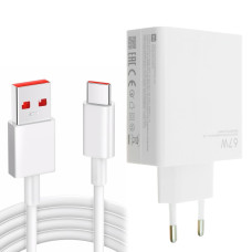 Сетевое зарядное устройство Xiaomi USB-A (67W · 6.2A) с кабелем USB-A – Type-C (OEM) (White)
