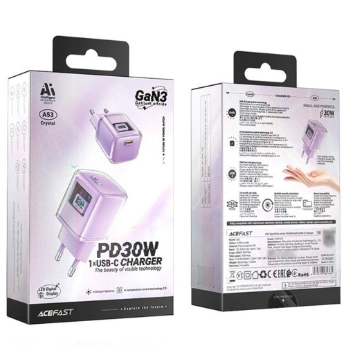 Мережевий зарядний пристрій Acefast A53 USB-C (30W · 3A) (Purple)