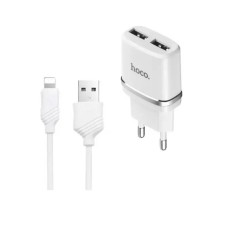 Мережевий зарядний пристрій Hoco C12 2xUSB-A (12W · 2.4A) з кабелем USB-A – Lightning (White)