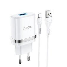 Мережевий зарядний пристрій Hoco N1 USB-A (12W · 2.4A) з кабелем USB-A – Lightning (White)