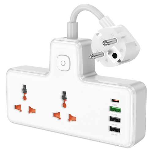 Мережевий фільтр Hoco AC12A на 2 розетки (30W · 3A · 3xUSB-A+USB-C) (White)