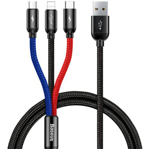 Кабель Baseus Three Primary Colors 3-в-1 (1.2 м · 18W · 3.5A) (Black)