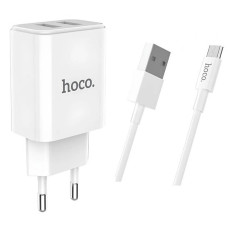 Сетевое зарядное устройство Hoco C62A Victoria 2xUSB-A (10.5W · 2.1A) с кабелем USB-A – Micro-USB (White)