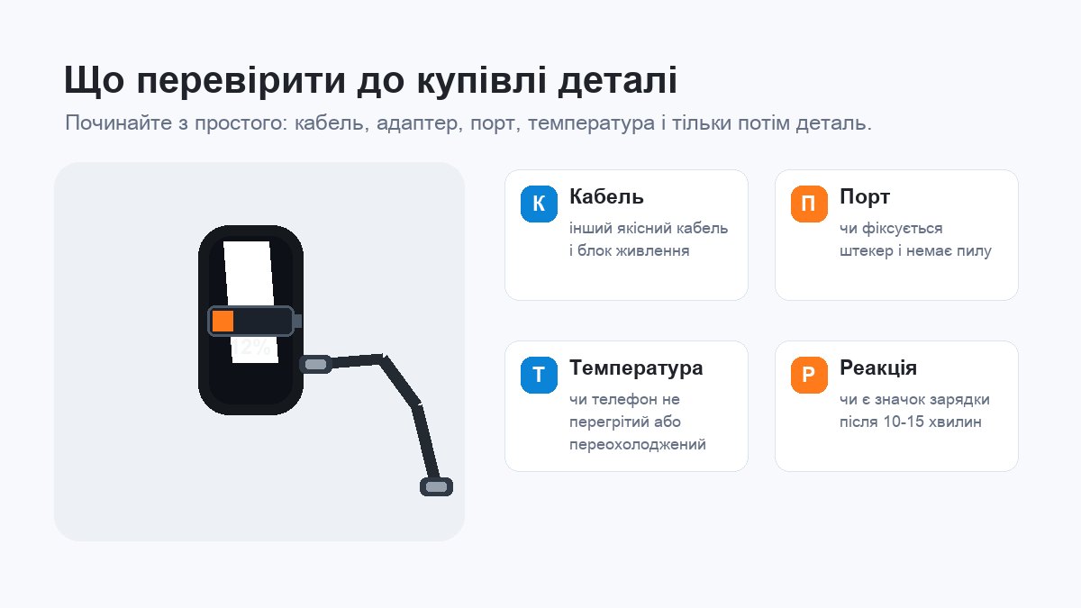Перевірка кабелю адаптера роз'єму і реакції телефона перед купівлею деталі