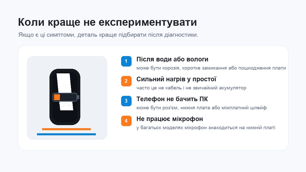 Ознаки коли телефон із проблемою зарядки краще віддати на діагностику